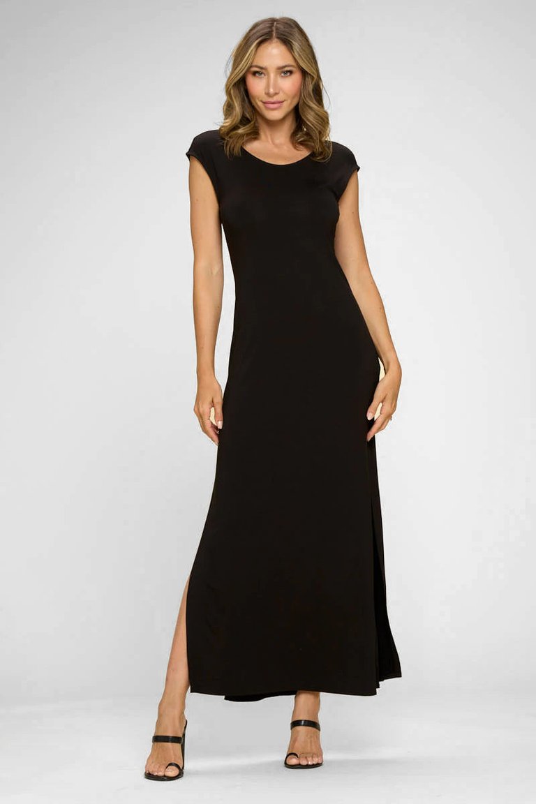 Ivy Knit Midi Dress With Side Slit - Black