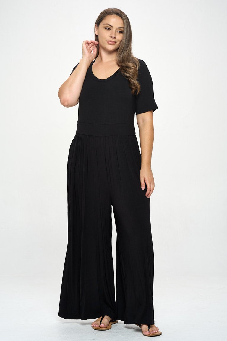 Jana Plus Size Short Sleeve Knit Jumpsuit - Black