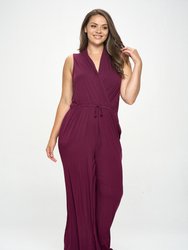 Jillian Plus Size Sleeveless Knit Jumpsuit - Wine