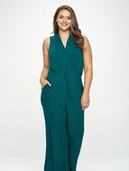 Jillian Plus Size Sleeveless Knit Jumpsuit - Hunter Green