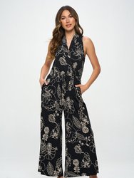Jillian Sleeveless Jumpsuit - Black Taupe Floral