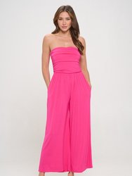 Kara Strapless Knit Jumpsuit - Hot Pink