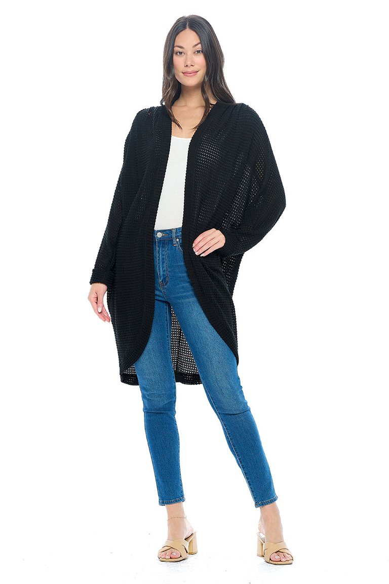 Karla Long Oversized Waffle Knit Cardigan With Pockets