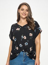 Leah Plus Size Short Sleeve Woven Top - Black Floral