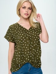 Leah Short Sleeve Woven Top - Olive Polka Dot