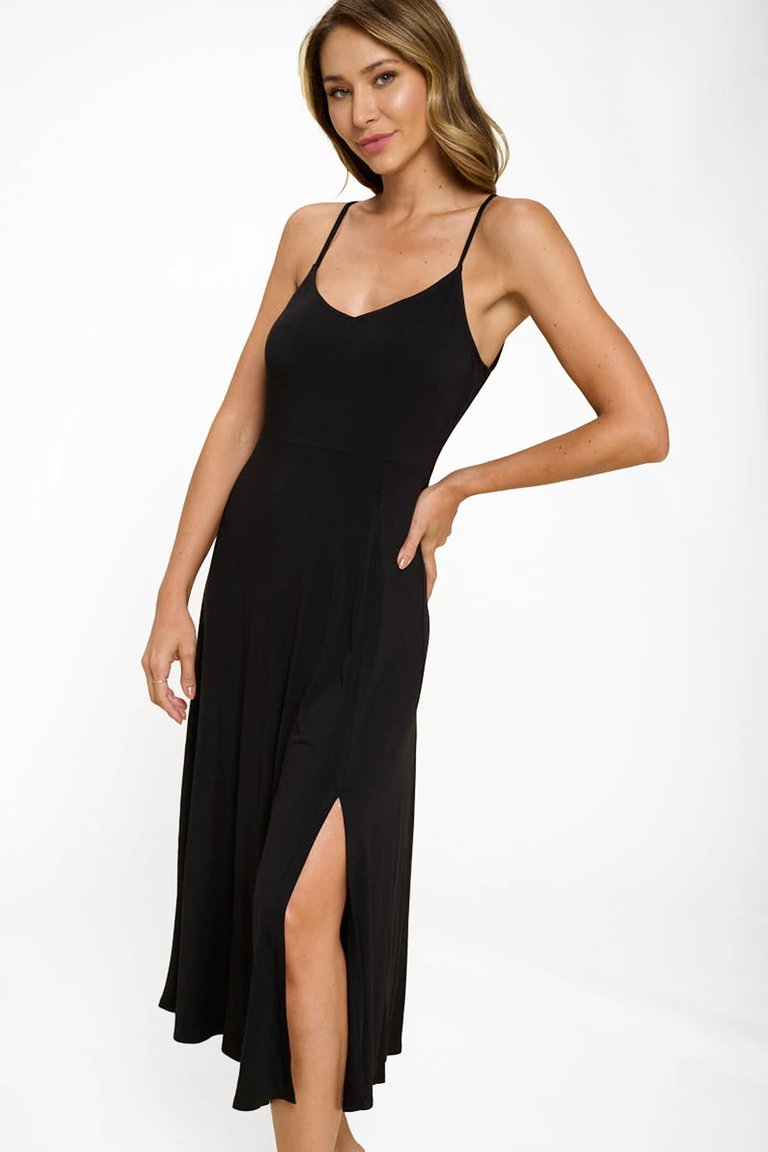 Lilah Solid Strap Dress - Black