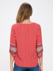 Lina Roll-Tab Sleeve V-Neck Blouse