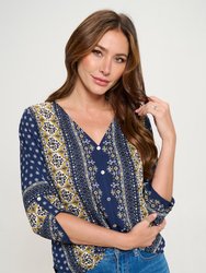 Lina Roll-Tab Sleeve V-Neck Blouse