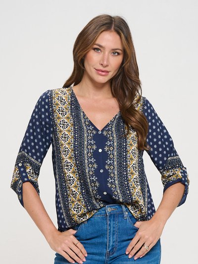 West K Lina Roll-Tab Sleeve V-Neck Blouse product