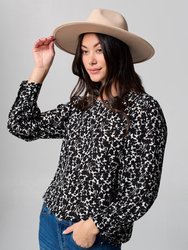 Malaya Long Sleeve Printed Blouse With Wide Cuff - Black White Floral