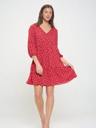 Millie V-Neck Short Swing Dress - Cherry Dot