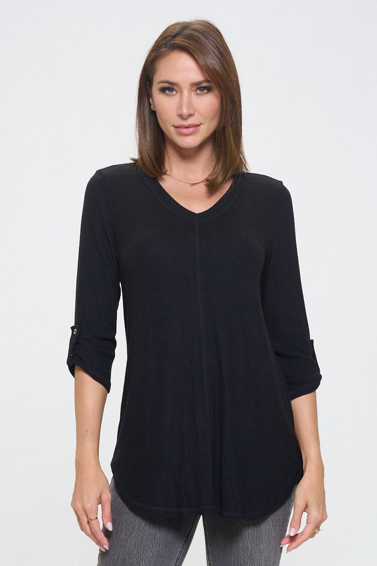 Nora Ultrasoft V-neck Tunic With Long Sleeves And Front Seam Detail