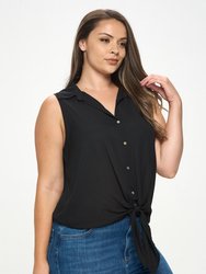 Nyla Plus Size Sleeveless Tie Front Collar Top