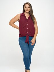 Nyla Plus Size Sleeveless Tie Front Collar Top