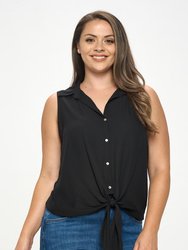 Nyla Plus Size Sleeveless Tie Front Collar Top