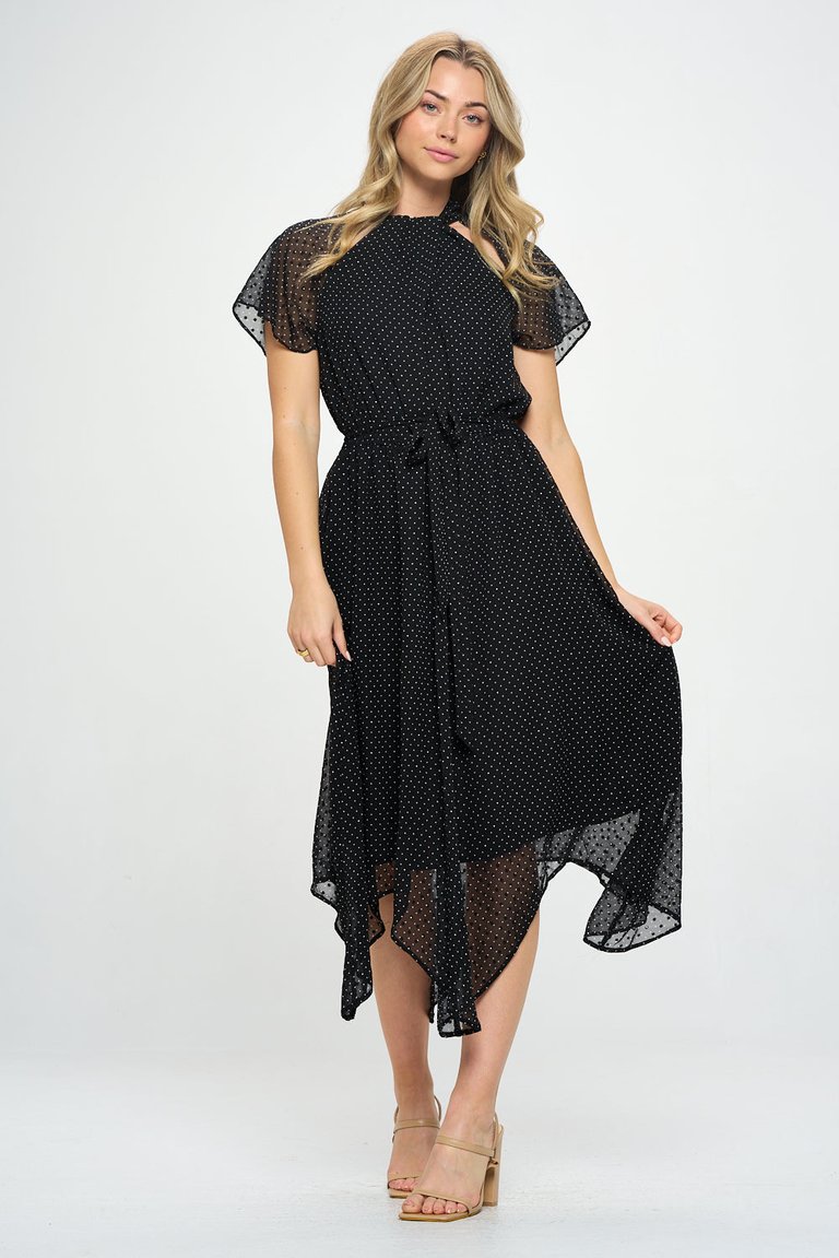 Tamara Cutout Hanky Hem Dress - Black Dots