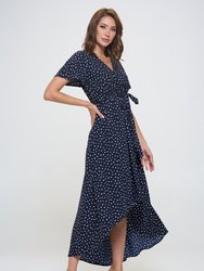 Woven Georgia Faux Wrap Dress With High-Low Hem And Tie Waist