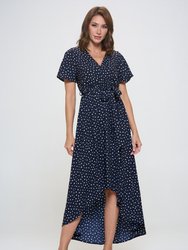 Woven Georgia Faux Wrap Dress With High-Low Hem And Tie Waist