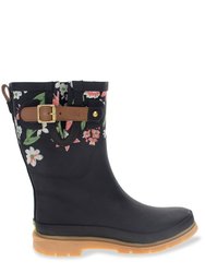 Women's Brushed Petals Mid Rain Boot - Black