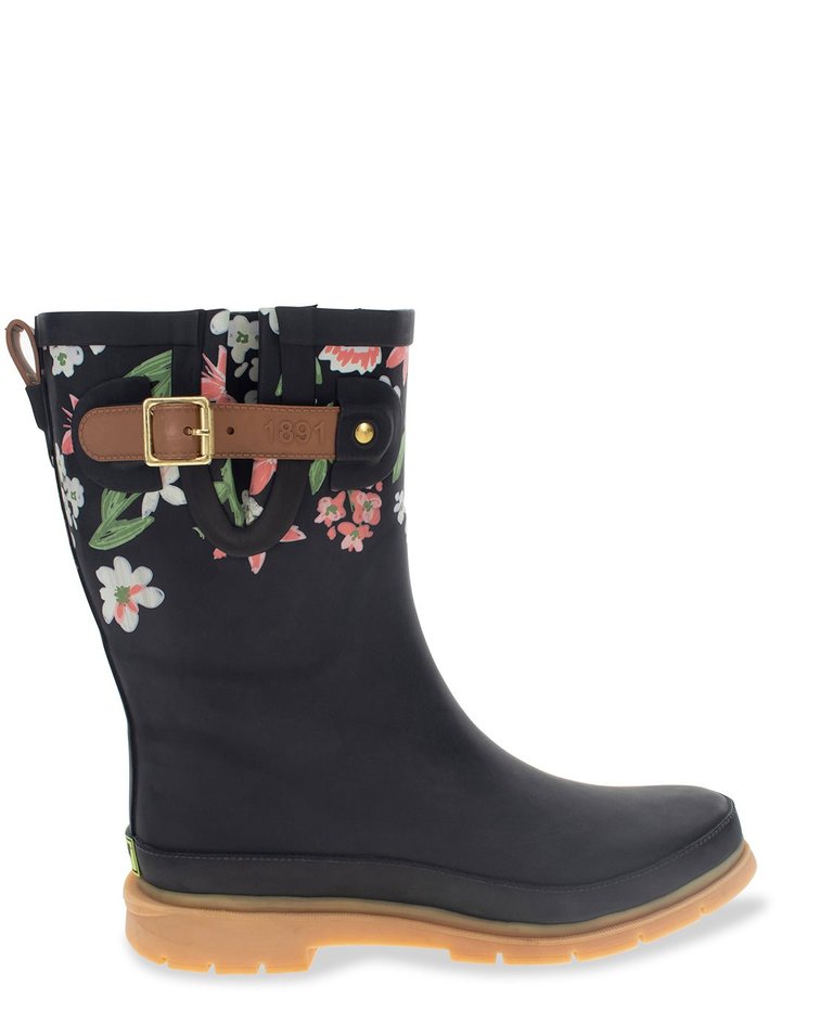 Women's Brushed Petals Mid Rain Boot - Black