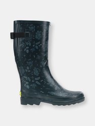 Women's Feminine Floral Wide Calf Rain Boot - Slate