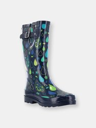 Women's Pouring Paisley Tall Rain Boot - Navy