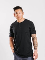 X Cotton Short Sleeve Henley - Black