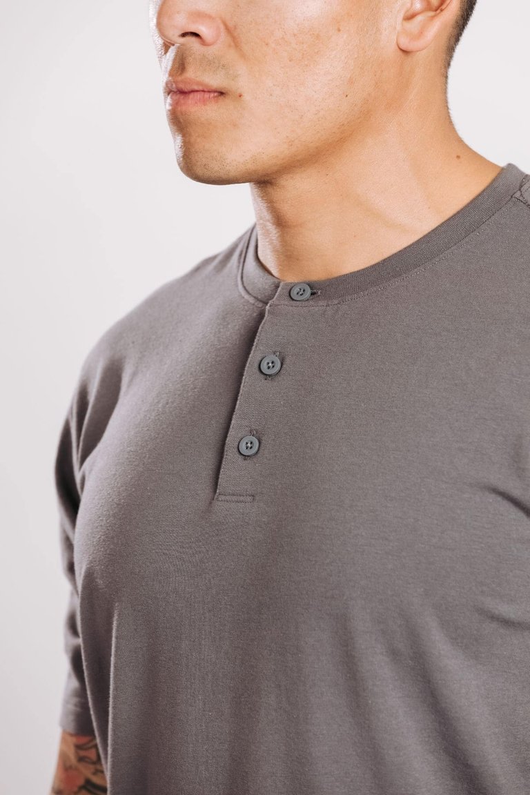 X Cotton Short Sleeve Henley - Concrete