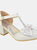 Where's That From Girls Chava Bow Faux Leather Diamante Mid High Heel Sandals (White) (13 Little Kid) - White