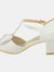 Where's That From Girls Chava Bow Faux Leather Diamante Mid High Heel Sandals (White) (2 Little Kid)