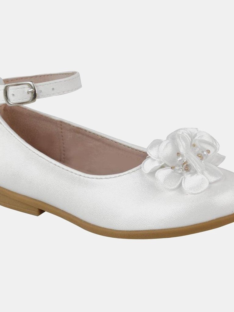 Where's That From Girls Lacen Flower Ankle Strap Flatform Mary Janes (White) (1 Little Kid) - White