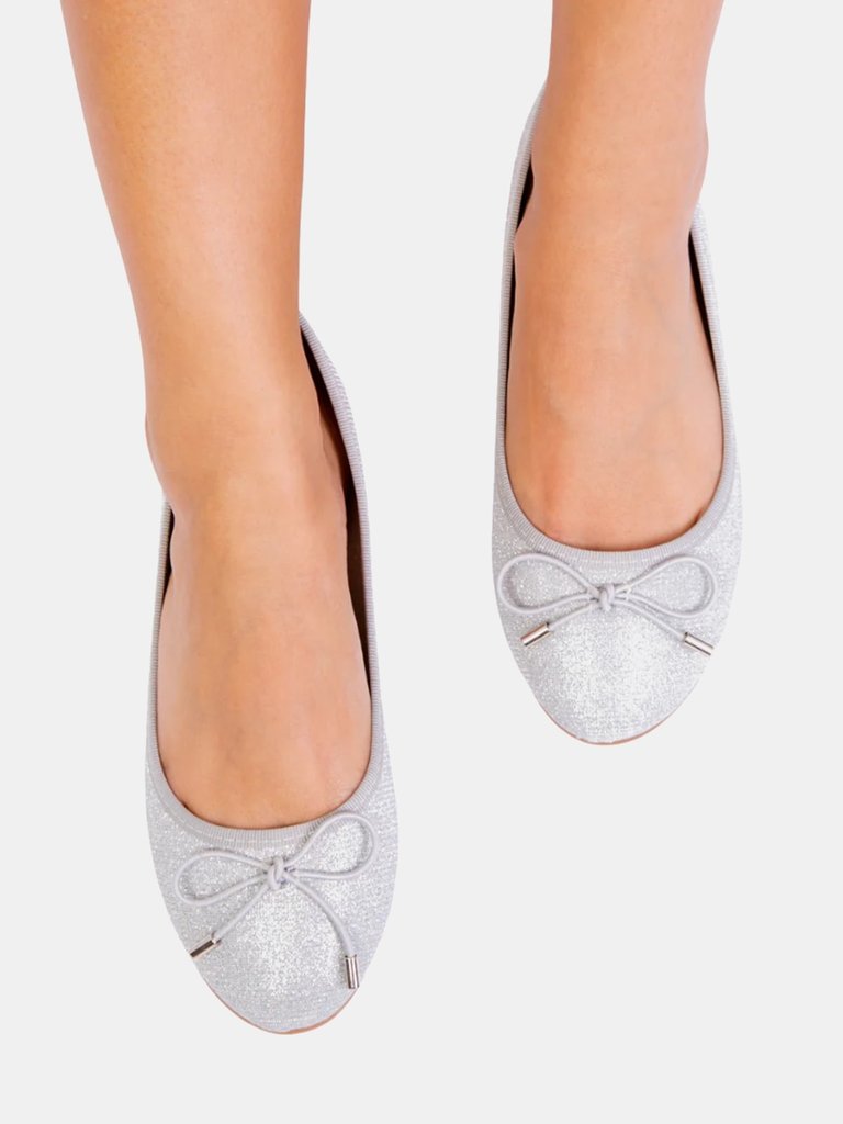 Where's That From Girls Truth Glitter Slip-on Ballerina Flats (Silver) (5)