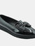 Where's That From Womens/Ladies Alpha Bow Patent Faux Leather Wide Loafers (Black) (10) - Black