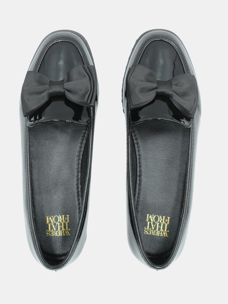 Where's That From Womens/Ladies Alpha Bow Slip-on Loafers (Black Patent) (10)