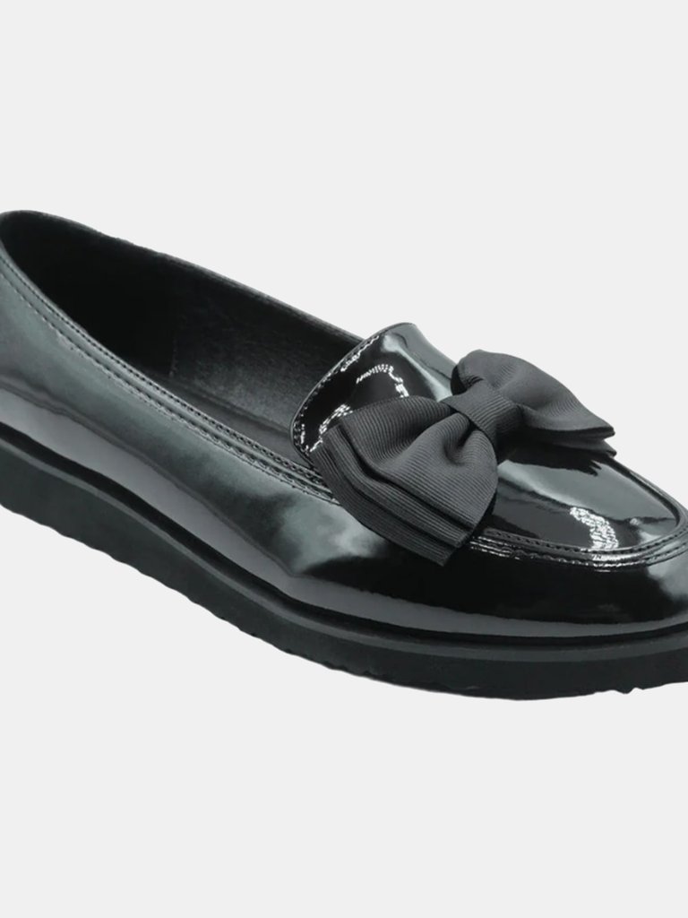 Where's That From Womens/Ladies Alpha Bow Slip-on Loafers (Black Patent) (9) - Black Patent