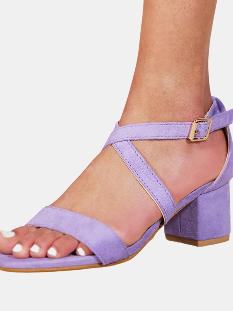 Where's That From Womens/Ladies Amber Strappy Suede Peep Toe Medium Block Heel Sandals (Lilac) (10) - Lilac