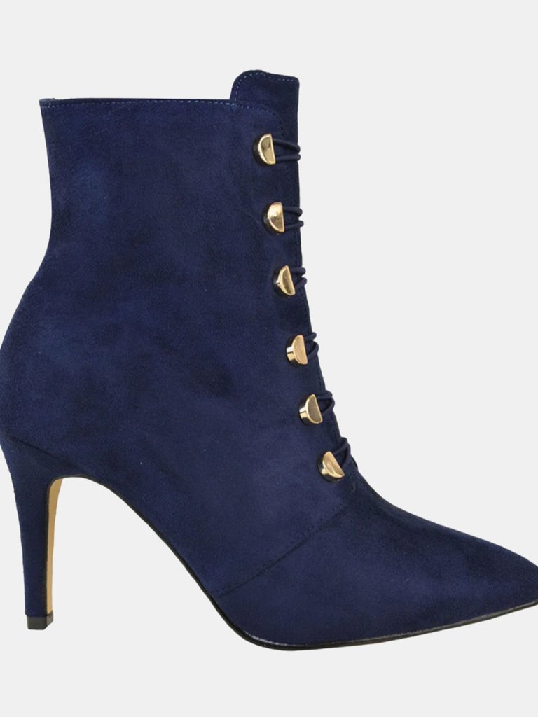 Where's That From Womens/Ladies Blythe Faux Suede Pointed Button Detail Mid Heel Ankle Boots (Blue) (7) - Blue