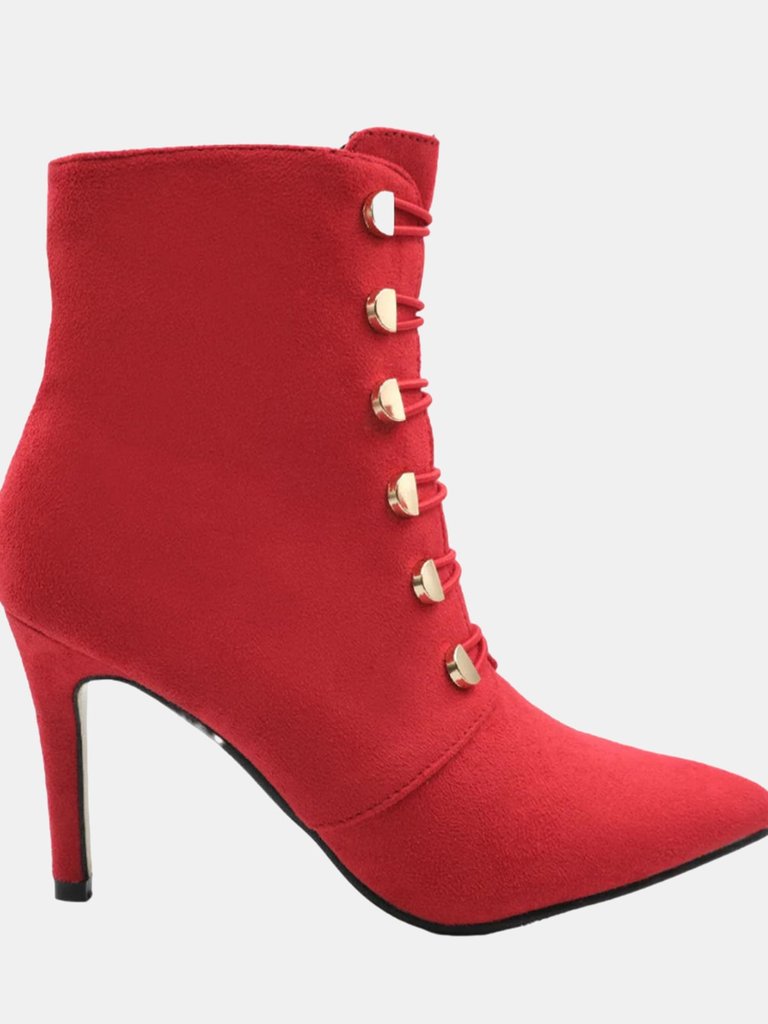 Where's That From Womens/Ladies Blythe Faux Suede Pointed Button Detail Mid Heel Ankle Boots (Red) (5) - Red