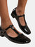 Where's That From Womens/Ladies Cairo Patent Leather T-Bar Buckle Detail Low Block Heel Shoes (Black) (6)