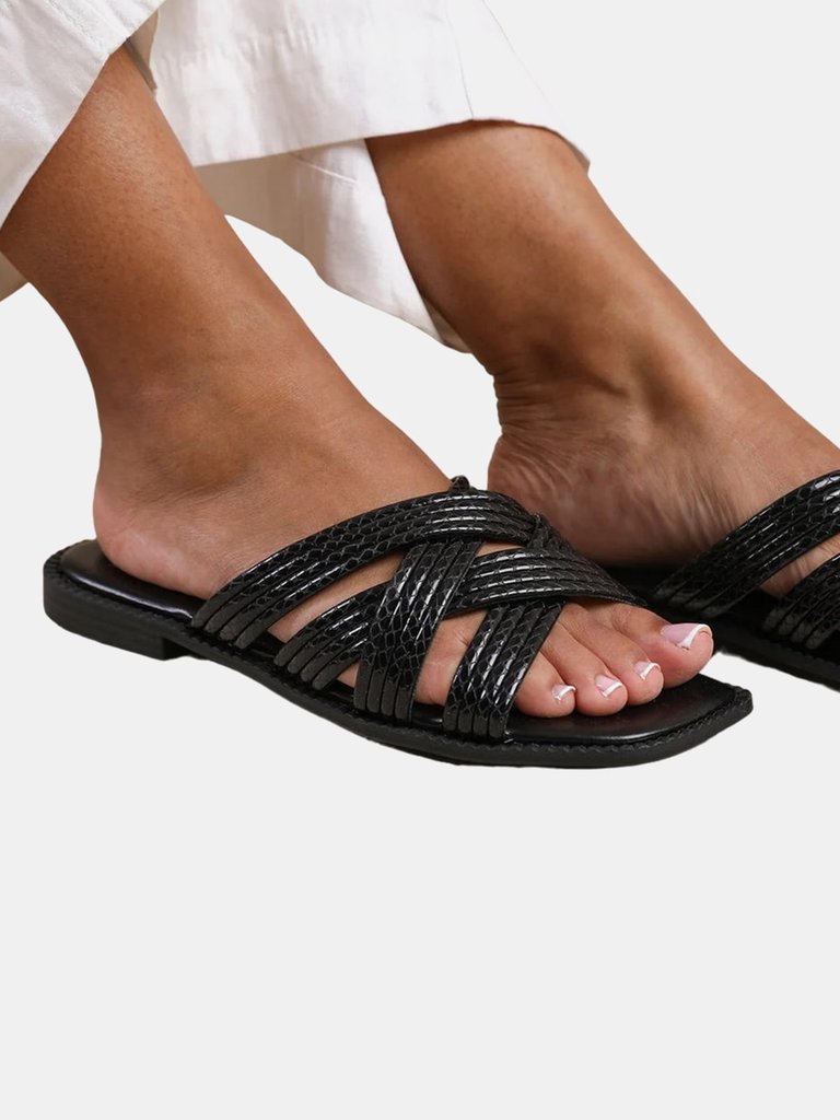 Where's That From Womens/Ladies Crete Crossover Strap Wide Sliders (Black) (10 Wide)