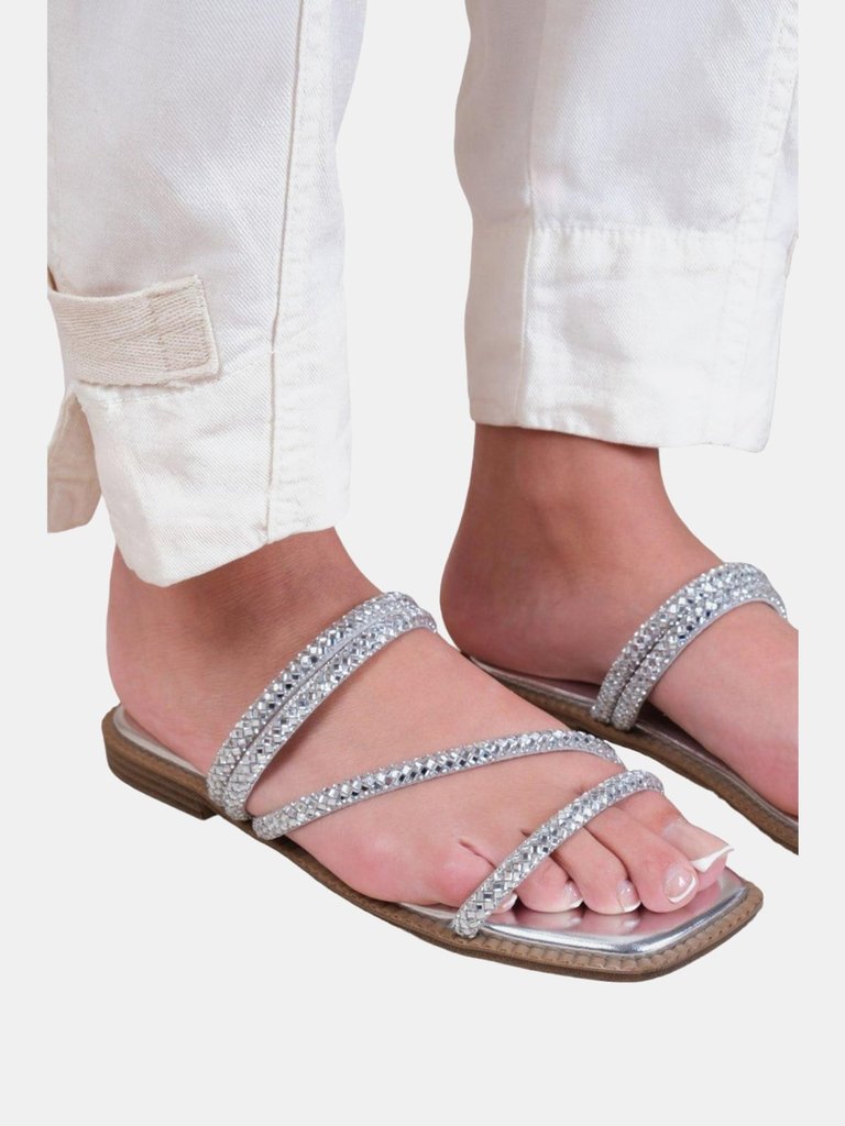 Where's That From Womens/Ladies Dream Diamante Strappy Flat Sandals (Silver) (9) - Silver