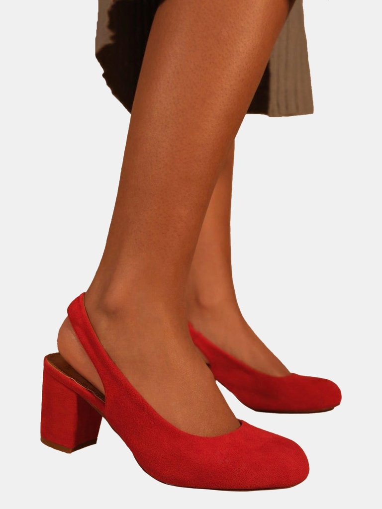 Where's That From Womens/Ladies Edith Suede Sling Back Extra Wide Block Heel Shoes (Red) (6) - Red