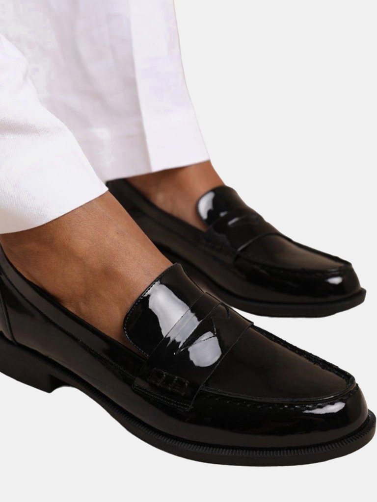 Where's That From Womens/Ladies Houston Patent Leather Slip-on Wide Loafers (Black) (10 Wide) - Black