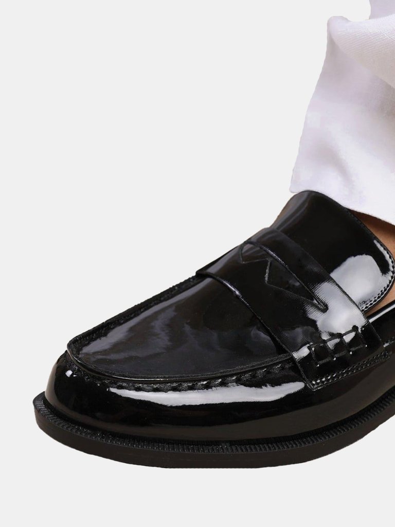 Where's That From Womens/Ladies Houston Patent Leather Slip-on Wide Loafers (Black) (6 Wide)