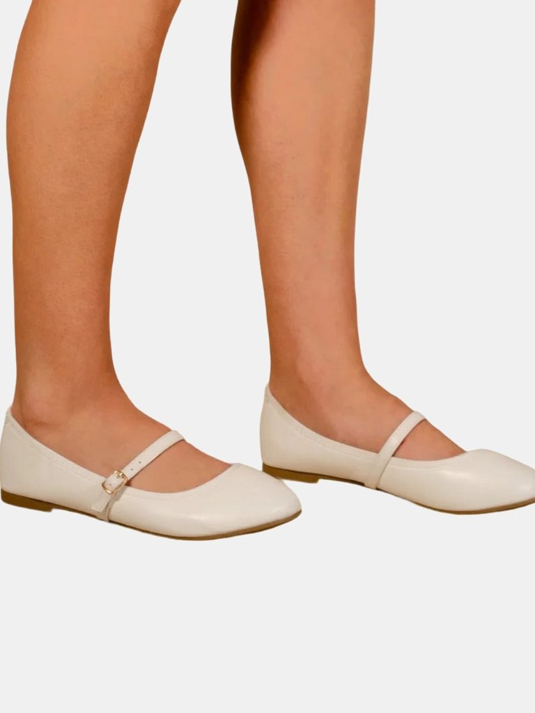 Where's That From Womens/Ladies Josie Faux Leather Straps Ballerina Flats (White) (9) - White