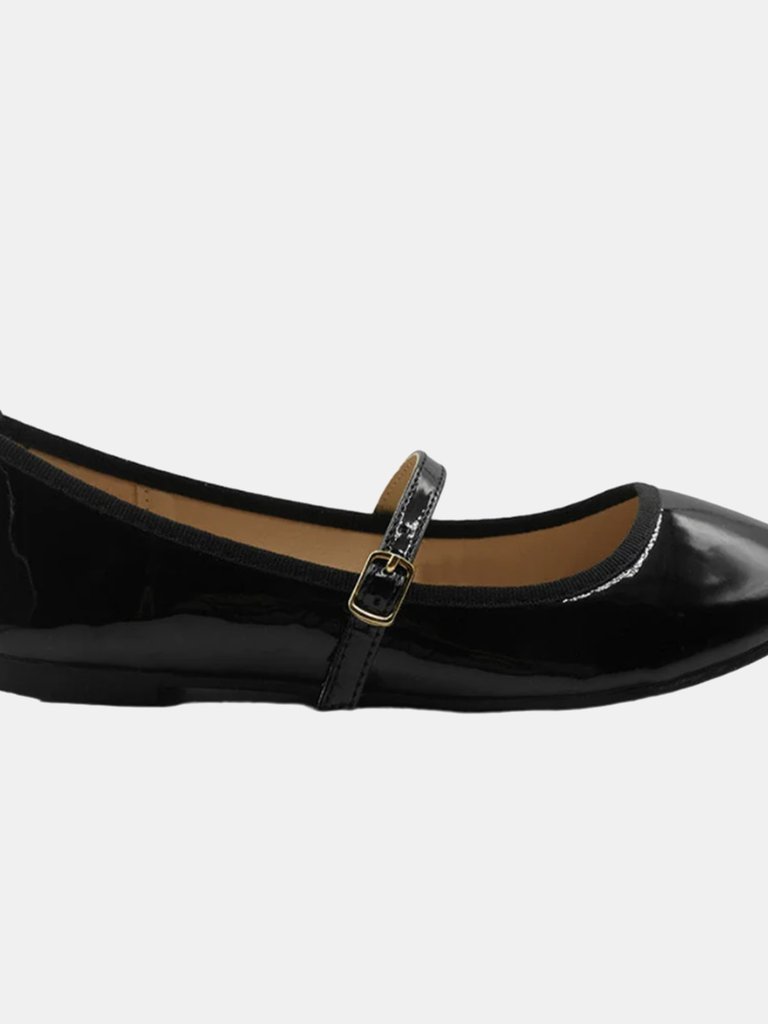 Where's That From Womens/Ladies Josie Patent Faux Leather Straps Ballerina Flats (Black) (6) - Black