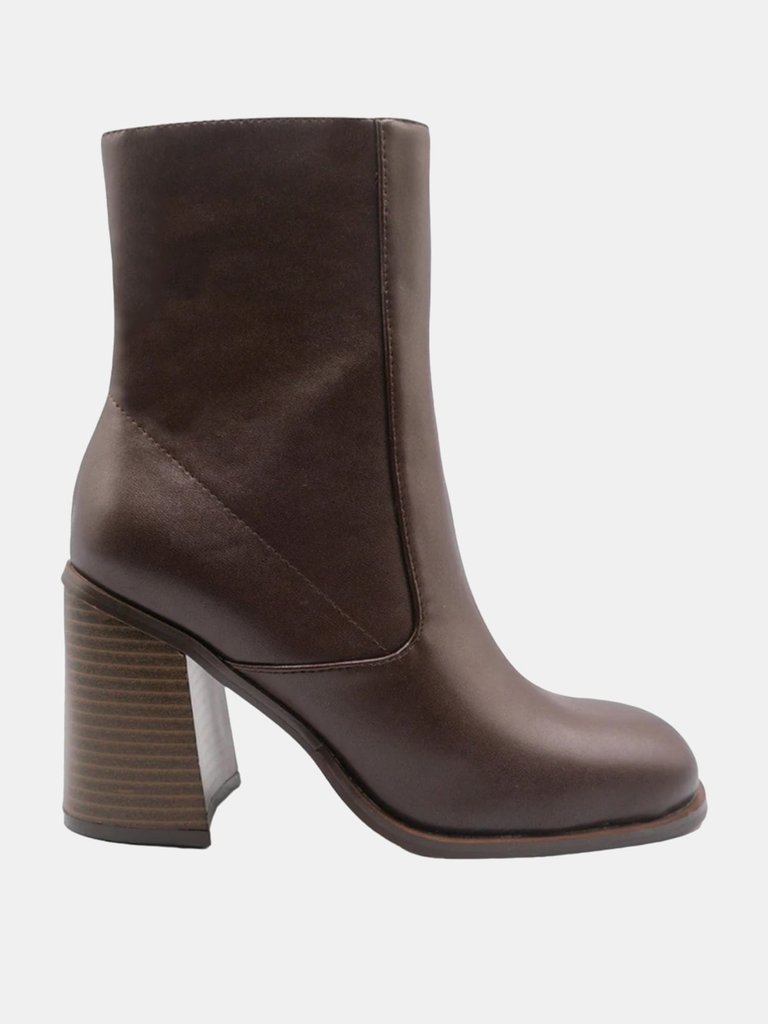 Where's That From Womens/Ladies Keisha PU Side Zip Block Heel Mid Calf Boots (Brown) (5) - Brown