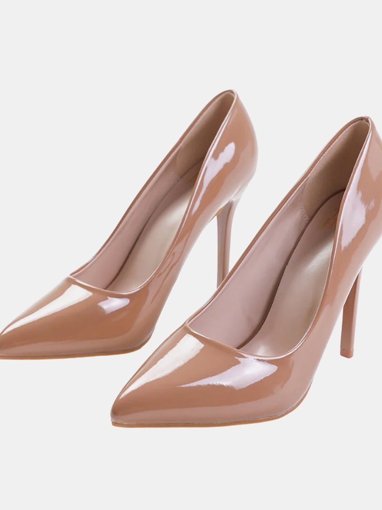 Where's That From Womens/Ladies Kyra Patent Leather Pointed Wide High Stiletto Heel Pumps (Mocha) (6 Wide)