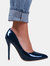 Where's That From Womens/Ladies Kyra Patent Leather Pointed Wide High Stiletto Heel Pumps (Navy) (8 Wide)