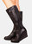 Where's That From Womens/Ladies Lara Faux Leather Side Zip Wedge Mid Calf Boots (Black) (5) - Black